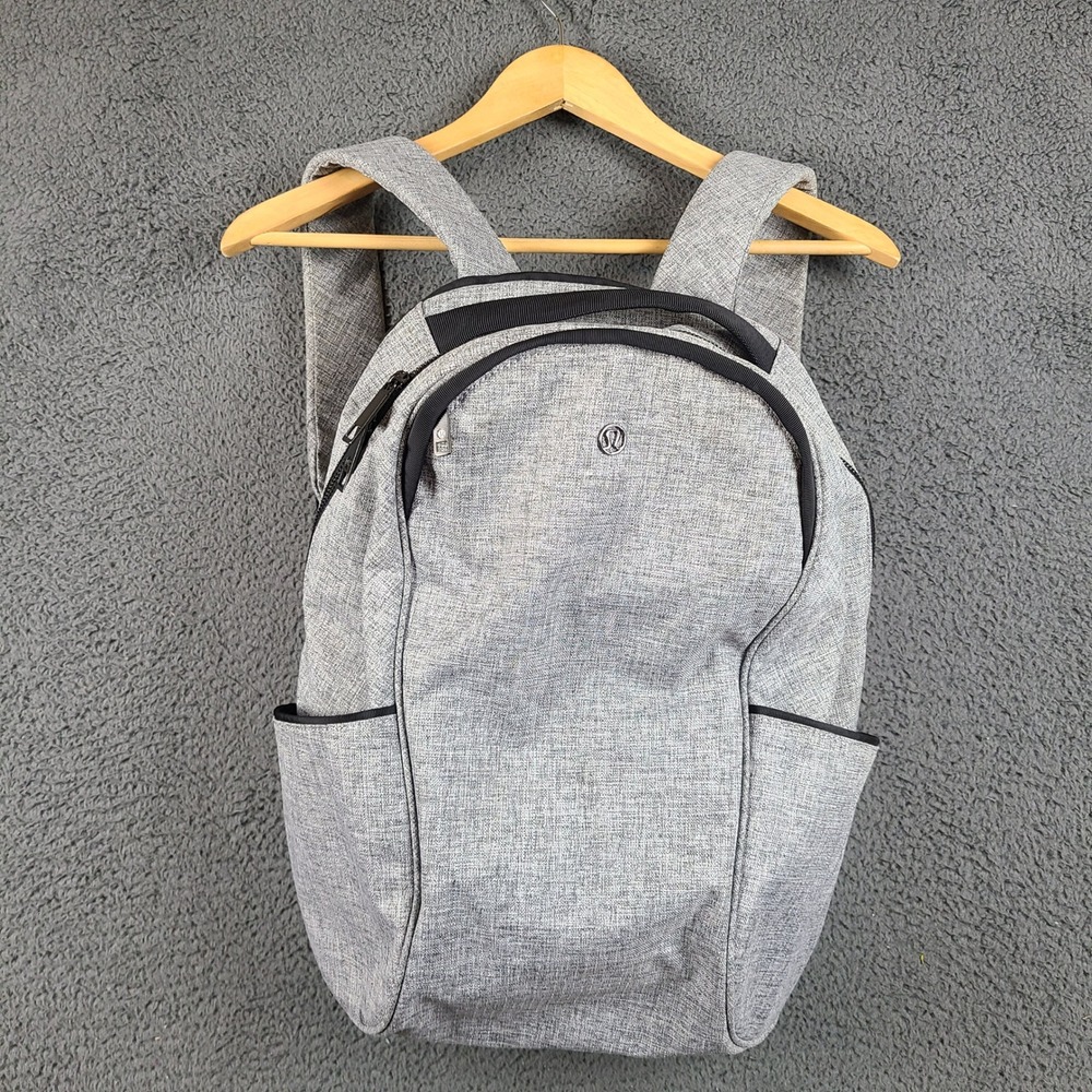 lululemon Out of Range Heathered Grey Backpack Mesh Back Commuter Gym Bag OS
